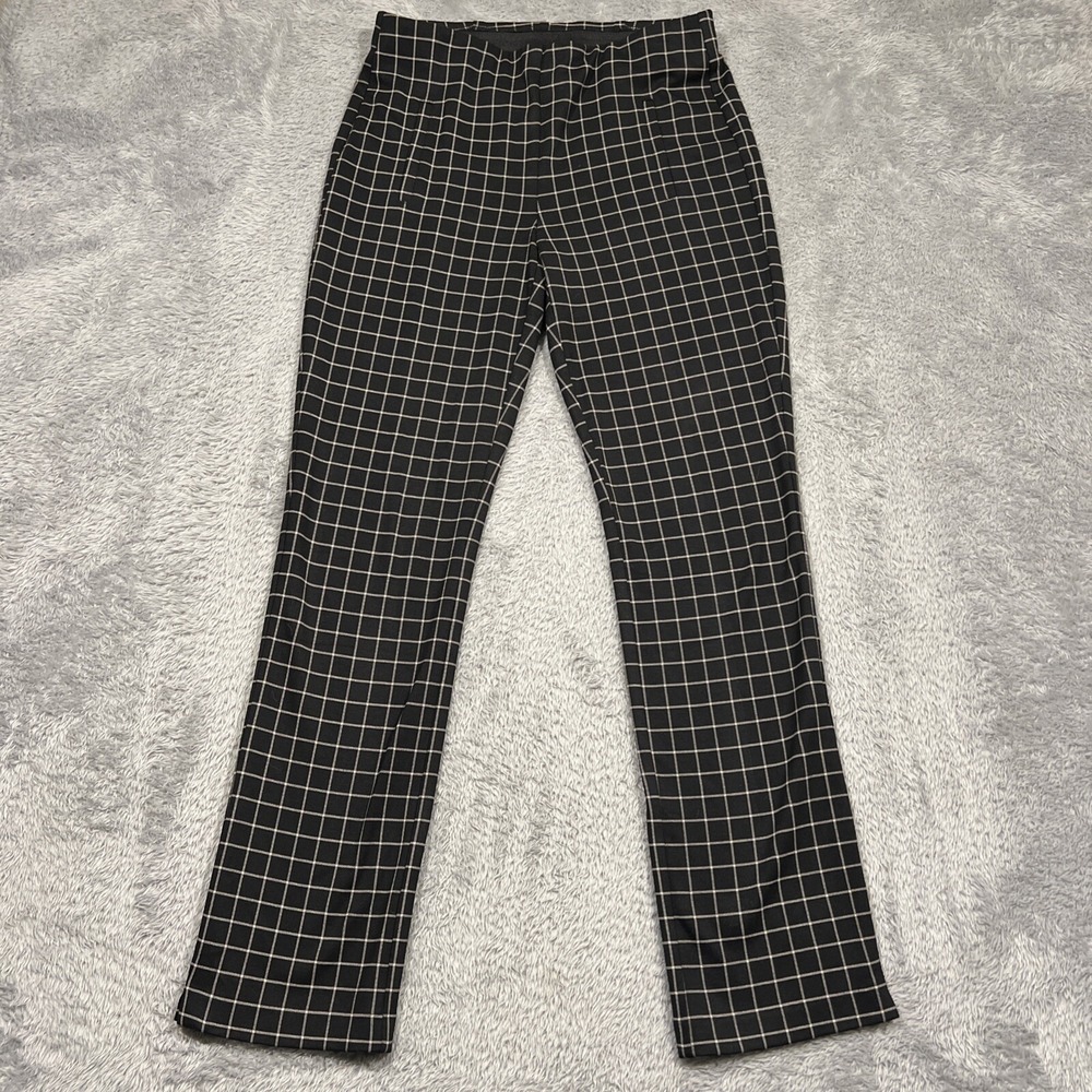 Chico's Trousers Windowpane Check Stretch Pull On Black White Womens Size 0R 4R